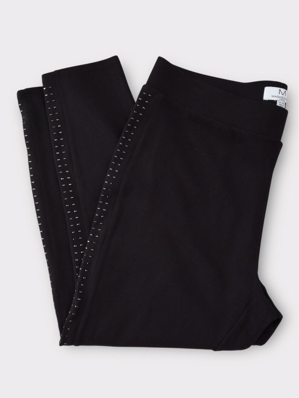 Magaschoni Black Leggings Embellished Metal Eyelet Trim High Waist 2X